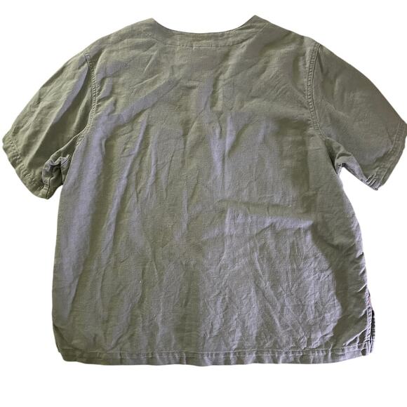 Erika Collection 90s Grey Linen Cotton Floral Hem Button Front Top XL - Picture 5 of 8